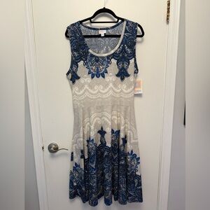 LuLaRoe Blue and Cream Patterned Midi Dress
